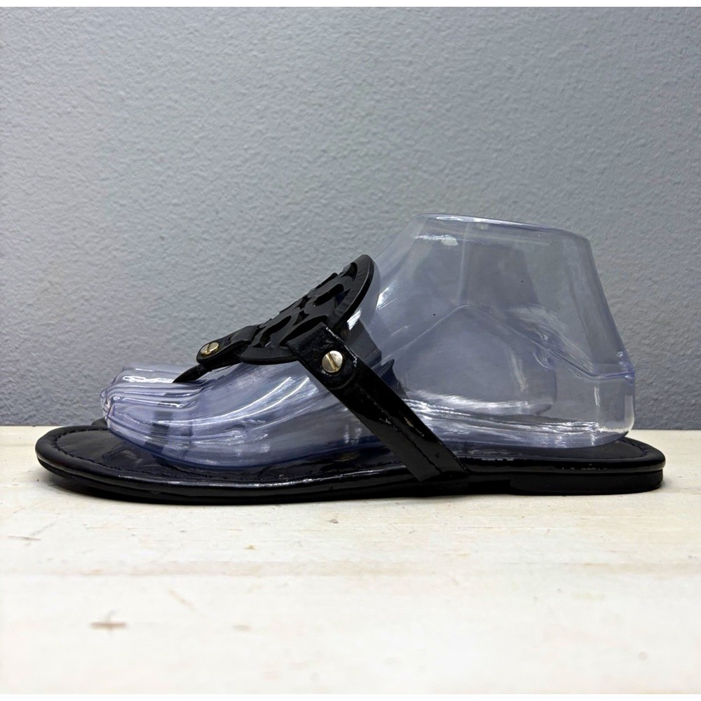 Tory Burch Black Patent Leather Miller Thong Sandals Size 8